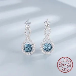 925 Sterling Silver Infinity Drop Earrings For Women Elegant Blue Rhinestone Inlaid Geometric Fashion Jewelry Accessory