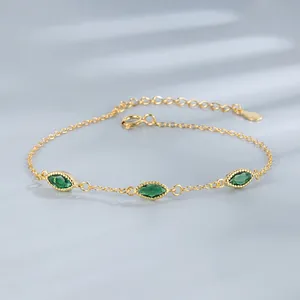 925 Sterling Silver Green Zirconia Bracelet For Women Gold Plated Emerald Square Marquise Heart Charm Bracelet Fashion Jewelry Gift