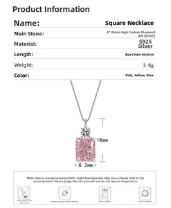 Detail view of S925 silver necklace with 8x10mm pink zircon and product specifications