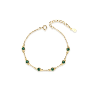 S925 sterling silver gold bracelet featuring heart-shaped emerald zircons with lobster clasp