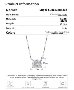 Detailed specs of S925 sterling silver necklace with 8x10mm ice-cut carbon diamond