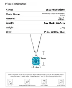 Detailed size specifications of the 925 sterling silver necklace with blue zircon stone