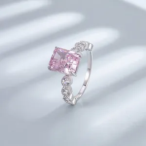 925 Sterlingsilber Radiantschliff Zirkonia Zuckerwürfel Ring Rosa Gelb Blau Weiß Diamant Verlobungsring Für Damen Schmuck