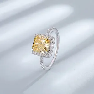 925 Sterling Silver Square Radiant Cut Rhinestone Halo Ring Elegant Luxurious Wedding Anniversary Engagement Jewelry For Women