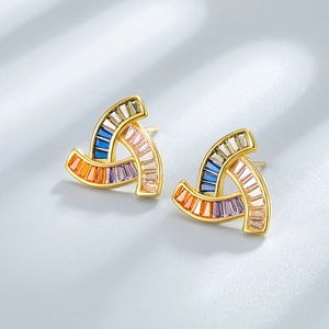 Boucles d'oreilles en argent S925 avec pierres colorées en forme de tourbillon