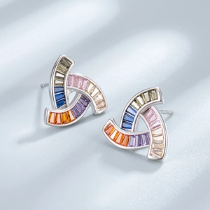 Boucles d'oreilles géométriques en argent S925 avec pierres trapèzes multicolores