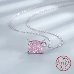 Luxury 925 Sterling Silver Necklace For Women Rectangular Ice Flower Cut Zirconia Pendant High End Fashion Jewelry