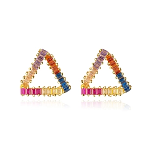 Orecchini a triangolo in argento S925 con zirconi colorati effetto arcobaleno