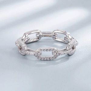 S925 sterling silver chain ring with pavé set zircon diamonds for women fashion jewelry