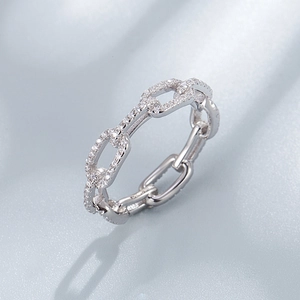 Elegant S925 sterling silver chain link ring with micro-pave diamonds for women