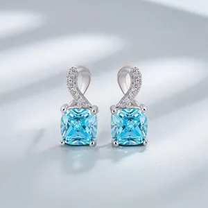 Luxus S925 Sterlingsilber Smaragdschliff Seeblau Ohrstecker Mit Strass Eingelegt Verdrehtes Design Edler Schmuck Für Damen