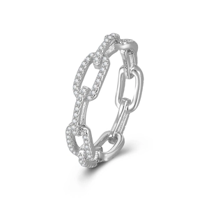 S925 sterling silver chain ring with pavé micro-set cubic zirconia on white background