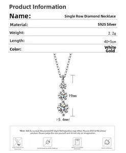 S925 sterling silver necklace detail with triple stacked zircon pendant dimensions