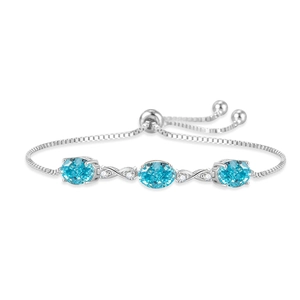 Verstelbare S925 sterling zilveren bolo-armband met drie ovale blauwe edelstenen