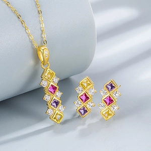 Luxurious S925 sterling silver jewelry set with colorful geometric zircon stones
