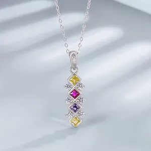 925 Sterlingsilber Rhombus Anhänger Halskette Für Damen Bunte Strass Eingelegt Leichte Luxus Geometrische Schlüsselbeinkette Schmuck Geschenk