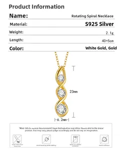 Détail du collier spirale en argent S925 avec trois pierres d'oxyde de zirconium brillantes