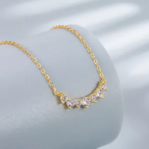 925 Sterlingsilber Lächeln Halskette für Damen Eingelegt Zirkonia Reihe Bogen Anhänger Verstellbare Schlüsselbeinkette Schmuck