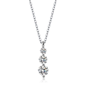 Elegant S925 sterling silver necklace featuring three vertical round-cut moissanite stones