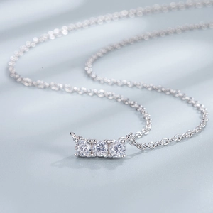 S925 sterling silver necklace featuring three round brilliant cut zircon stones in a row
