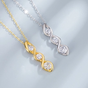 Collier classique en argent sterling S925 avec pendentif torsadé et trois zircons