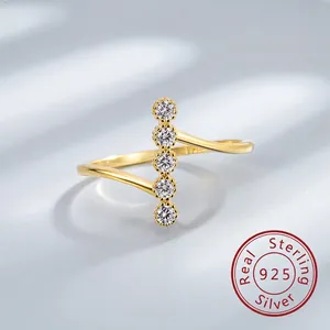 Bague Bypass Géométrique en Argent Sterling S925 pour Femme Incrustée de Zirconia Rond Or Argent Plaqué Élégant Bijoux de Mode Cadeau