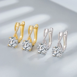Luxurious S925 silver U-shape earrings with twisted diamond pavé and round center stones