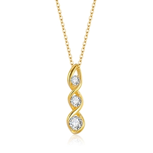 Collier en argent S925 doré avec pendentif torsadé à trois couches et gemmes brillantes