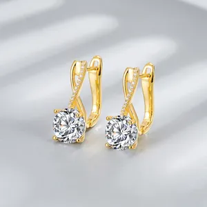925 Sterling Silver U-Shaped Zirconia Earrings Elegant Twisted Cross Hoop Earrings For Women Fashion Wedding Jewelry