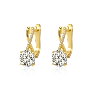 Gold-plated S925 sterling silver figure-8 earrings with round brilliant-cut drop zircon