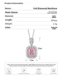 Détail du collier en argent S925 avec pendentif diamant rose 10x12mm et spécifications