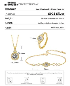 Detailed size specifications for 925 silver star necklace, bracelet and ring set
