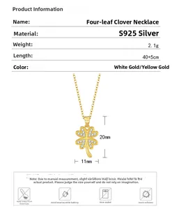 Detailed view of S925 silver four-leaf clover pendant with size 20x11mm and chain length