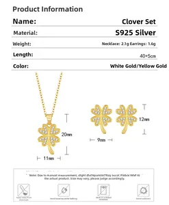 Tabella taglie per parure quadrifoglio in argento S925 con misure collana e orecchini