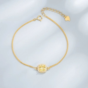Bracelet élégant en argent s925 doré avec zircon jaune et breloque cœur ajustable