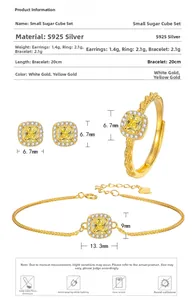 Spécifications du coffret bijoux en argent S925 avec pierres carrées et dimensions