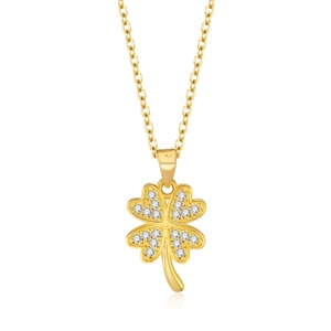 Elegant S925 sterling silver four-leaf clover pendant necklace with white zircon pavé