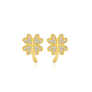 Boucles d'oreilles trèfle à quatre feuilles en argent 925 doré avec micro-pavé de cristaux