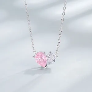 Collier Pendentif Cœur en Argent Sterling 925 pour Femmes Épissure Bicolore Cœur en Strass Collier Doux Luxe Léger Bijoux Cadeau