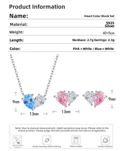 Détails du coffret bijoux cœur en argent sterling S925 collier et boucles