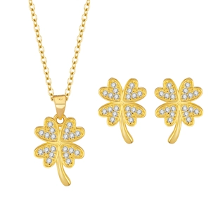 Set di gioielli a quadrifoglio in argento S925 dorato con zirconi brillanti incastonati