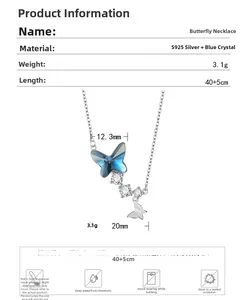 Blue crystal butterfly pendant necklace S925 silver specifications and size details