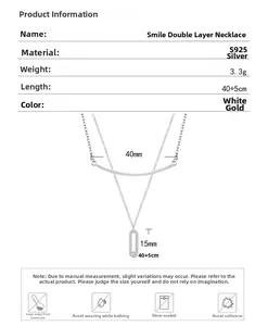 Detailed size specifications for the double-layered S925 sterling silver smile necklace