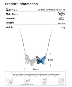 Detailed size specifications for the S925 sterling silver butterfly pendant necklace