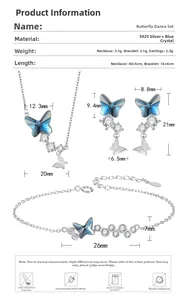 Dimensions détaillées du coffret bijoux papillon en argent 925 et cristaux bleus