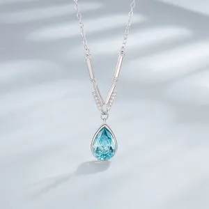 925 Sterling Silver Waterdrop Pendant Necklace For Women Elegant Rhinestone Paved Tear Drop Fashion Jewelry Daily Party Gift