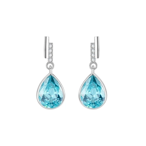 Boucles d'oreilles élégantes en argent S925 avec pierres bleu clair en forme de poire