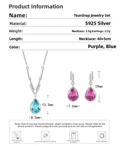 Spécifications détaillées parure bijoux goutte en argent S925 avec collier et boucles
