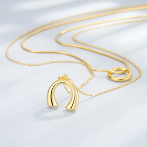 Minimalistische dubbellaagse S925 sterling zilveren gouden U-vormige hanger ketting