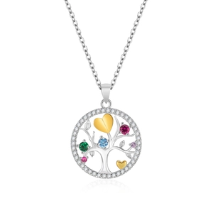 Collier Arbre de Vie en argent S925 avec zircones colorées et détails dorés